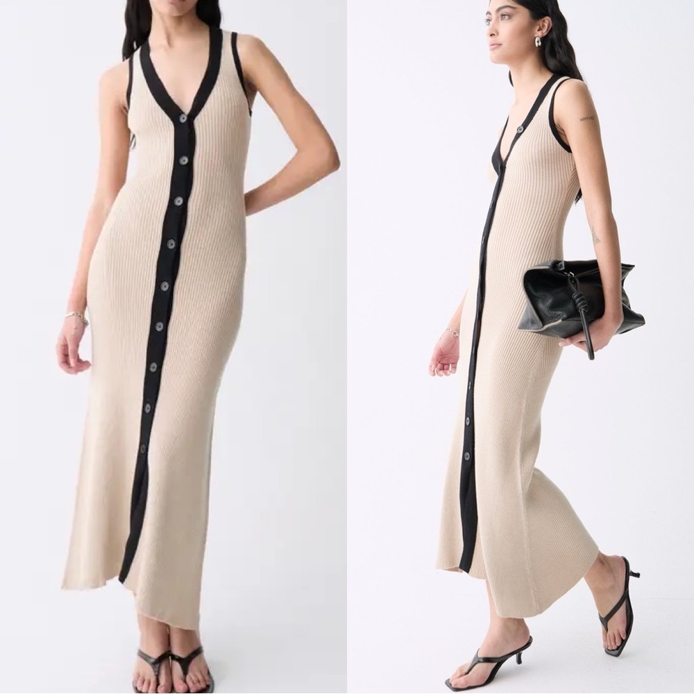 NWT Dèluc Vila ribbed knitted maxi Tan/Black Dress Size: Small